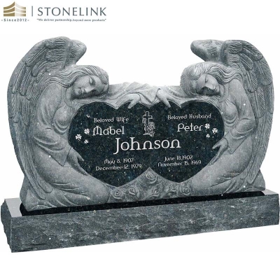 Angle heart black grey granite tombstones