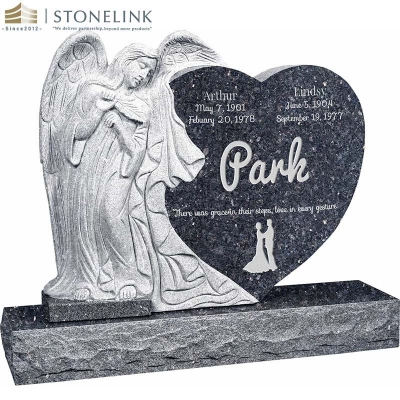 Angle heart black grey granite tombstones