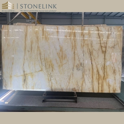 Yellow crystal quartzite slab