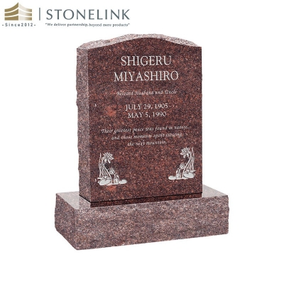 Upright multicolored granite gravestone