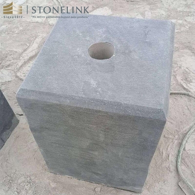 Blue limestone parking stone bollard plinth