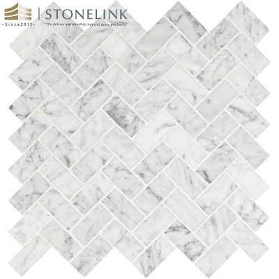 Carrara White herringbone honed marble mosaic